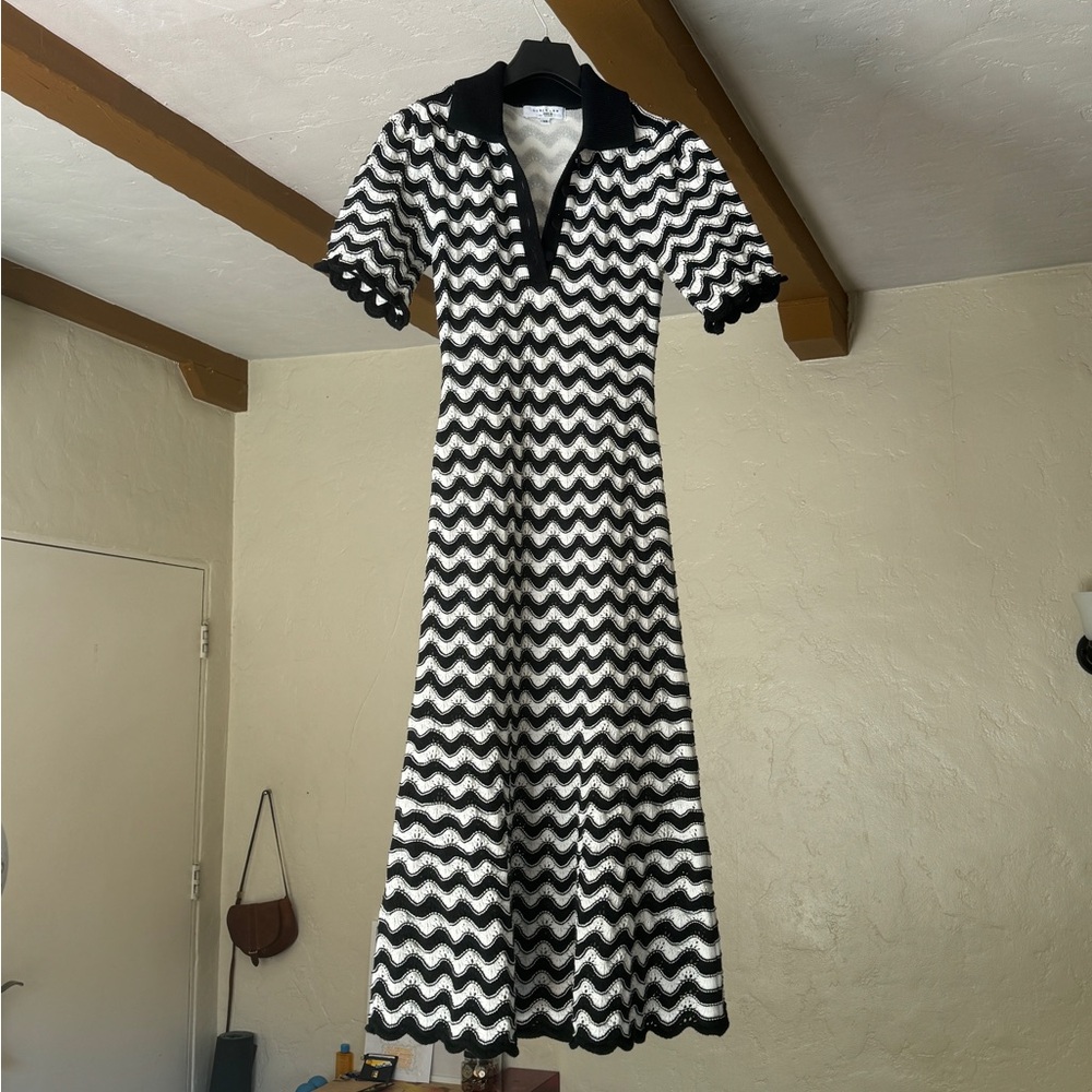 Derek Lam knit black and white stripe maxi dress